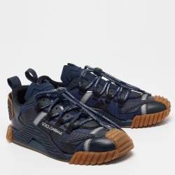 Pre Owned Dolce & Gabbana Navy Blue Leather and Canvas Ns1 Low-Top Sneakers Size 43