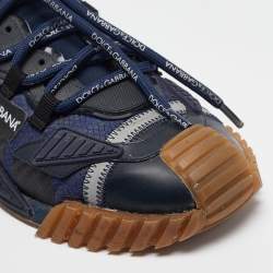 Pre Owned Dolce & Gabbana Navy Blue Leather and Canvas Ns1 Low-Top Sneakers Size 43