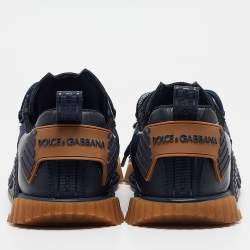 Pre Owned Dolce & Gabbana Navy Blue Leather and Canvas Ns1 Low-Top Sneakers Size 43