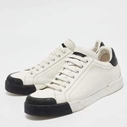 Pre Owned Dolce & Gabbana White/Black Leather Low Top Sneakers Size 44