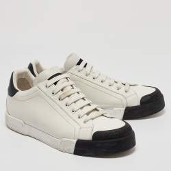 Pre Owned Dolce & Gabbana White/Black Leather Low Top Sneakers Size 44