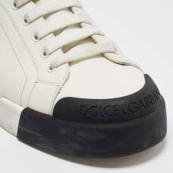 Pre Owned Dolce & Gabbana White/Black Leather Low Top Sneakers Size 44