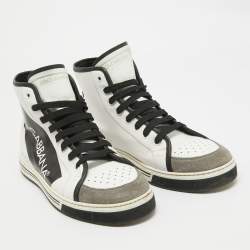 Pre Owned Dolce & Gabbana Black/White Leather Lace High Top Sneakers Size 43
