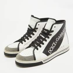 Pre Owned Dolce & Gabbana Black/White Leather Lace High Top Sneakers Size 43