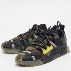 Pre Owned Dolce & Gabbana Black/Green Camo Print Nylon Ns1 Low Top Sneakers Size 44
