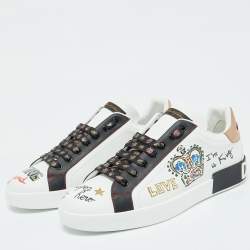 Pre Owned Dolce & Gabbana White Leather Crown Patch Lace Up Sneakers Size 44.5