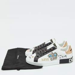 Pre Owned Dolce & Gabbana White Leather Crown Patch Lace Up Sneakers Size 44.5