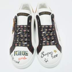 Pre Owned Dolce & Gabbana White Leather Crown Patch Lace Up Sneakers Size 44.5