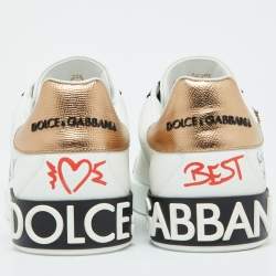 Pre Owned Dolce & Gabbana White Leather Crown Patch Lace Up Sneakers Size 44.5