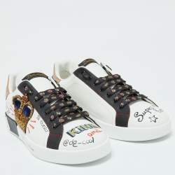 Pre Owned Dolce & Gabbana White Leather Crown Patch Lace Up Sneakers Size 44.5