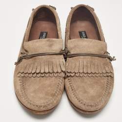 Dolce & Gabbana Brown Suede Fringe Slip On Loafers Size 45