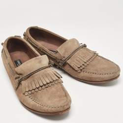 Dolce & Gabbana Brown Suede Fringe Slip On Loafers Size 45