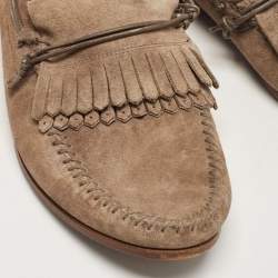 Dolce & Gabbana Brown Suede Fringe Slip On Loafers Size 45