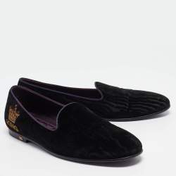 Dolce & Gabbana Black Velvet King Slip On Smoking Slippers Size 45