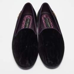 Dolce & Gabbana Black Velvet King Slip On Smoking Slippers Size 45