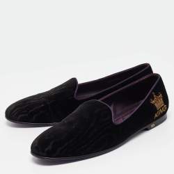 Dolce & Gabbana Black Velvet King Slip On Smoking Slippers Size 45