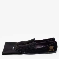 Dolce & Gabbana Black Velvet King Slip On Smoking Slippers Size 45