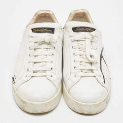 Dolce & Gabbana White/Gold Leather Portofino Lace Up Sneakers Size 42