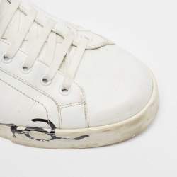 Dolce & Gabbana White/Gold Leather Portofino Lace Up Sneakers Size 42