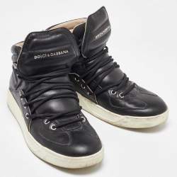 Dolce & Gabbana Black Leather Flag High Top Sneakers Size 42