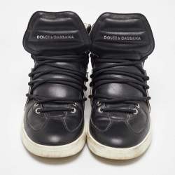 Dolce & Gabbana Black Leather Flag High Top Sneakers Size 42