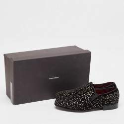 Dolce & Gabbana Black Suede Embellished Slip On Loafers Size 41