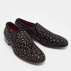 Dolce & Gabbana Black Suede Embellished Slip On Loafers Size 41