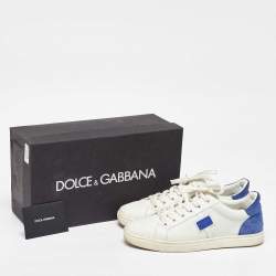 Dolce & Gabbana White/Blue Leather and Suede Portofino Low Top Sneakers Size 41