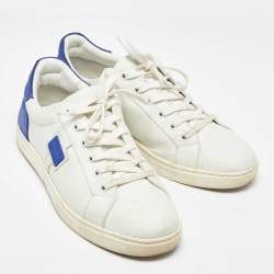 Dolce & Gabbana White/Blue Leather and Suede Portofino Low Top Sneakers Size 41