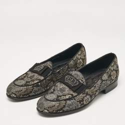 Pre Owned Dolce & Gabbana Black/Metallic Brocade Fabric Loafers 39.5