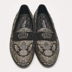 Pre Owned Dolce & Gabbana Black/Metallic Brocade Fabric Loafers 39.5
