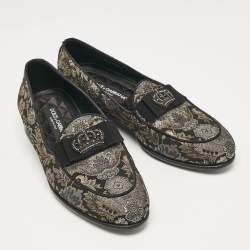 Pre Owned Dolce & Gabbana Black/Metallic Brocade Fabric Loafers 39.5