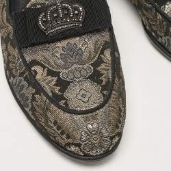 Pre Owned Dolce & Gabbana Black/Metallic Brocade Fabric Loafers 39.5