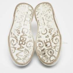 Pre Owned Dolce & Gabbana White/Gold Leather Portofino Sneakers Size 42.5