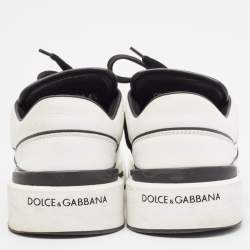 Pre Owned Dolce & Gabbana White/Black Leather New Roma Sneakers Size 40.5