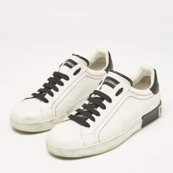Pre Owned Dolce & Gabbana White/Black Leather Portofino Sneakers Size 44