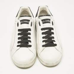 Pre Owned Dolce & Gabbana White/Black Leather Portofino Sneakers Size 44