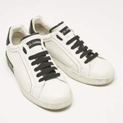 Pre Owned Dolce & Gabbana White/Black Leather Portofino Sneakers Size 44