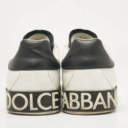Pre Owned Dolce & Gabbana White/Black Leather Portofino Sneakers Size 44