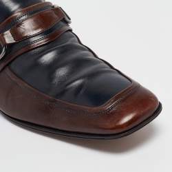 Pre Owned Dolce & Gabbana Navy Blue/Brown Leather Buckle Loafers Size 42.5