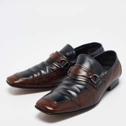 Pre Owned Dolce & Gabbana Navy Blue/Brown Leather Buckle Loafers Size 42.5
