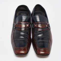 Pre Owned Dolce & Gabbana Navy Blue/Brown Leather Buckle Loafers Size 42.5