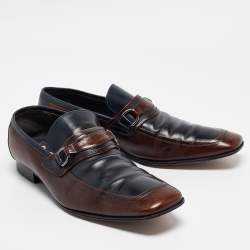 Pre Owned Dolce & Gabbana Navy Blue/Brown Leather Buckle Loafers Size 42.5