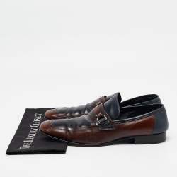 Pre Owned Dolce & Gabbana Navy Blue/Brown Leather Buckle Loafers Size 42.5