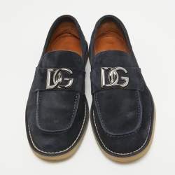 Dolce & Gabbana Navy Blue Suede Slip On Loafers Size 41