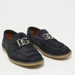 Dolce & Gabbana Navy Blue Suede Slip On Loafers Size 41