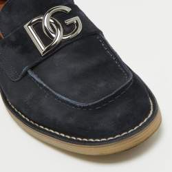 Dolce & Gabbana Navy Blue Suede Slip On Loafers Size 41