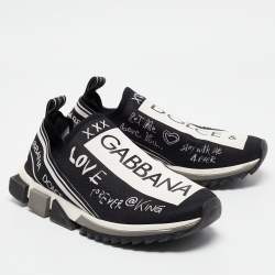 Dolce & Gabbana Black/White Knit Fabric Sorrento Slip On Sneakers Size 44