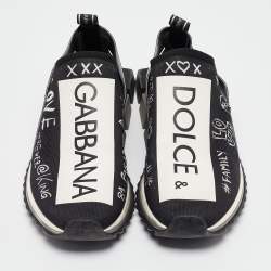Dolce & Gabbana Black/White Knit Fabric Sorrento Slip On Sneakers Size 44
