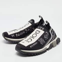 Dolce & Gabbana Black/White Knit Fabric Sorrento Slip On Sneakers Size 44